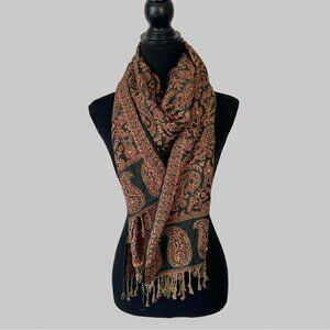 Boho Beaded Accents Paisley Rayon Rectangle Scarf